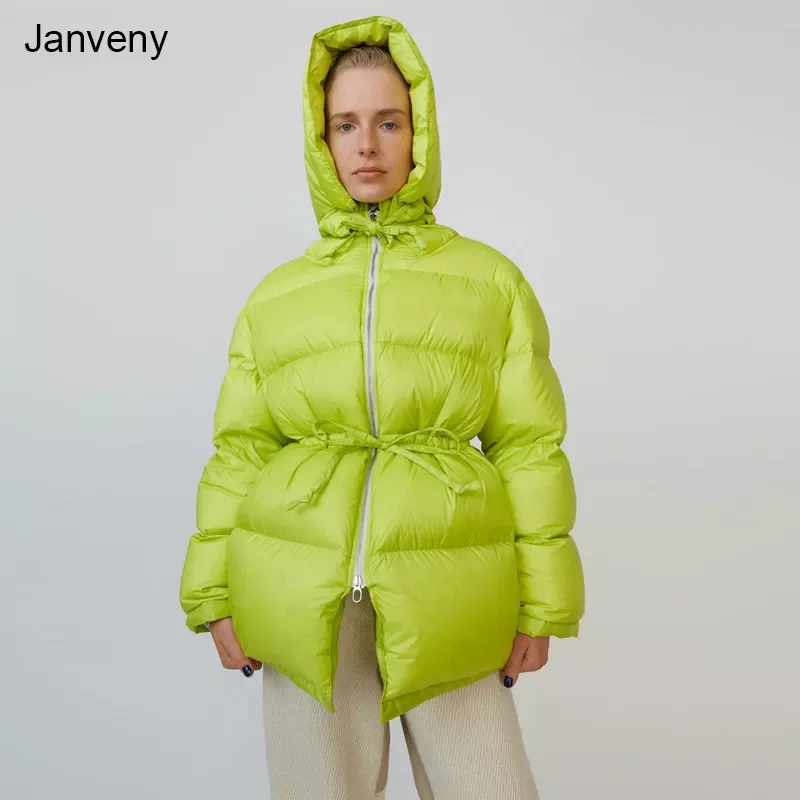

2023New Women Winter Down Jacket Hooded 90% White Duck Down Coat Fashion Solid Zipper Puffer Feather Female Parkas Outwear