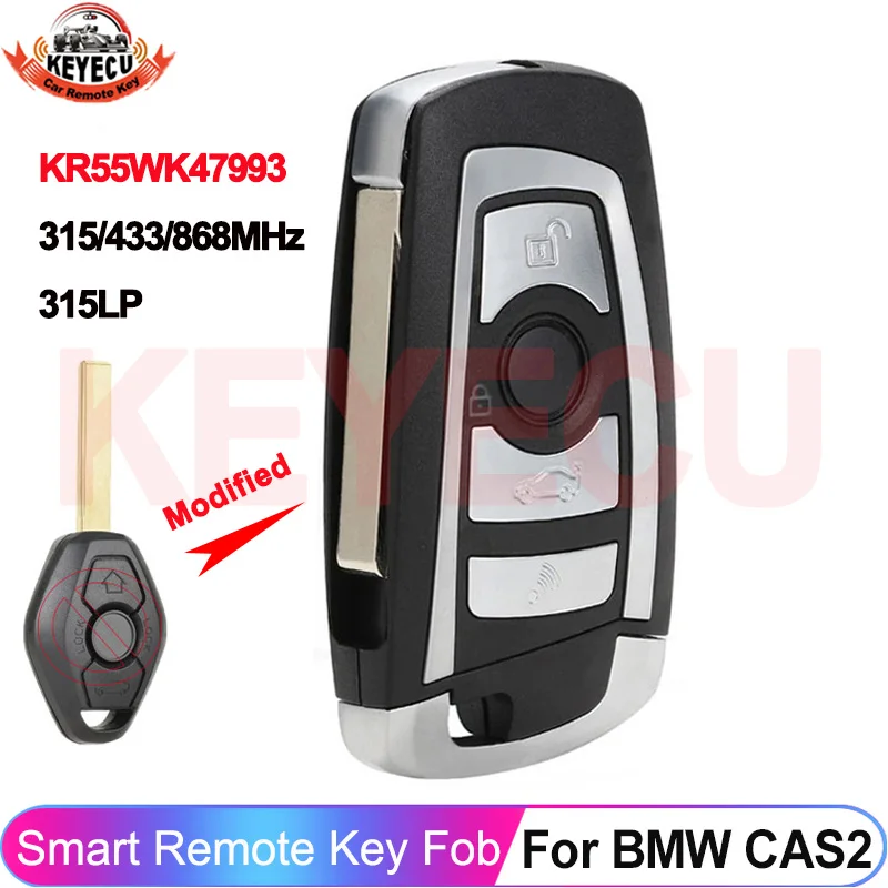 

KEYECU модифицированный CAS2 для BMW 1 3 5 6 7 серии M5 X3 X5 E60 E65 ID46 PCF7953 чип 315/433/868 МГц 315LP откидной пульт дистанционного управления 4 кнопки ключ