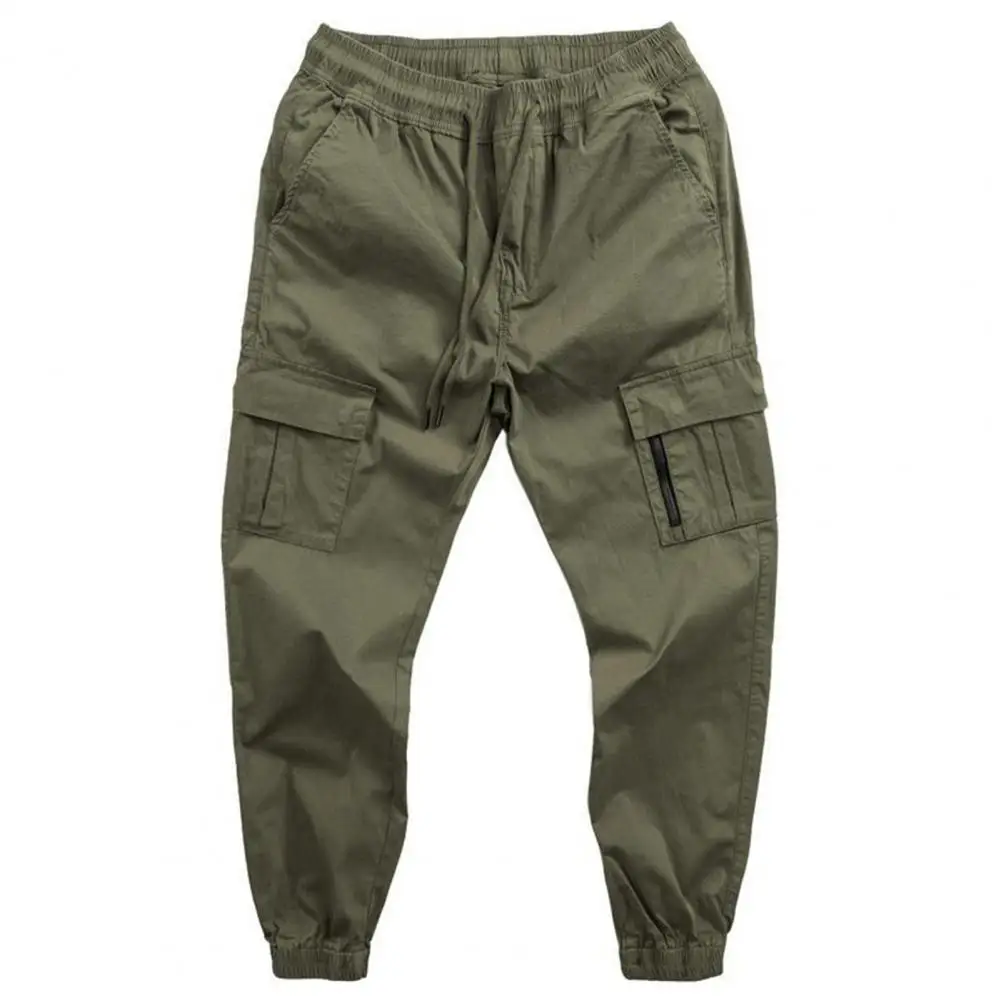 

Men Cargo Pants Solid Color Breathable Drawstring Elastic Waist Ankle-banded Men Trousers Joggers Cargo Pants Men Harem Pants