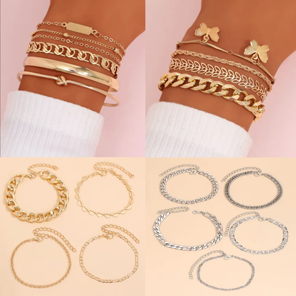 

Combination Couple Bracelet Bracelet Geometric Knotted Metal Butterfly Charm