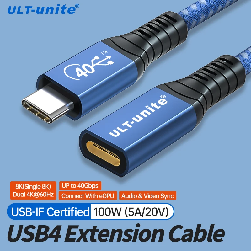 

8K60Hz USB4 Extender Cable 40Gbps PD100W High Speed Thunderbolt 3 Type C Extension Cable 0.2m/0.5m/0.8m For Phone Tablet Laptop