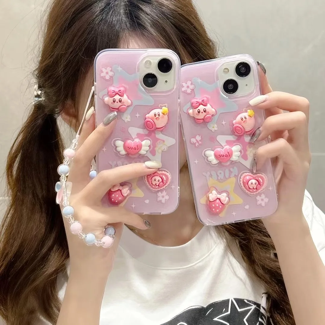 

3D Kirbys cute pink with bracelet cartoon Phone Cases For iPhone 14 13 12 11 Pro Max Back Cover