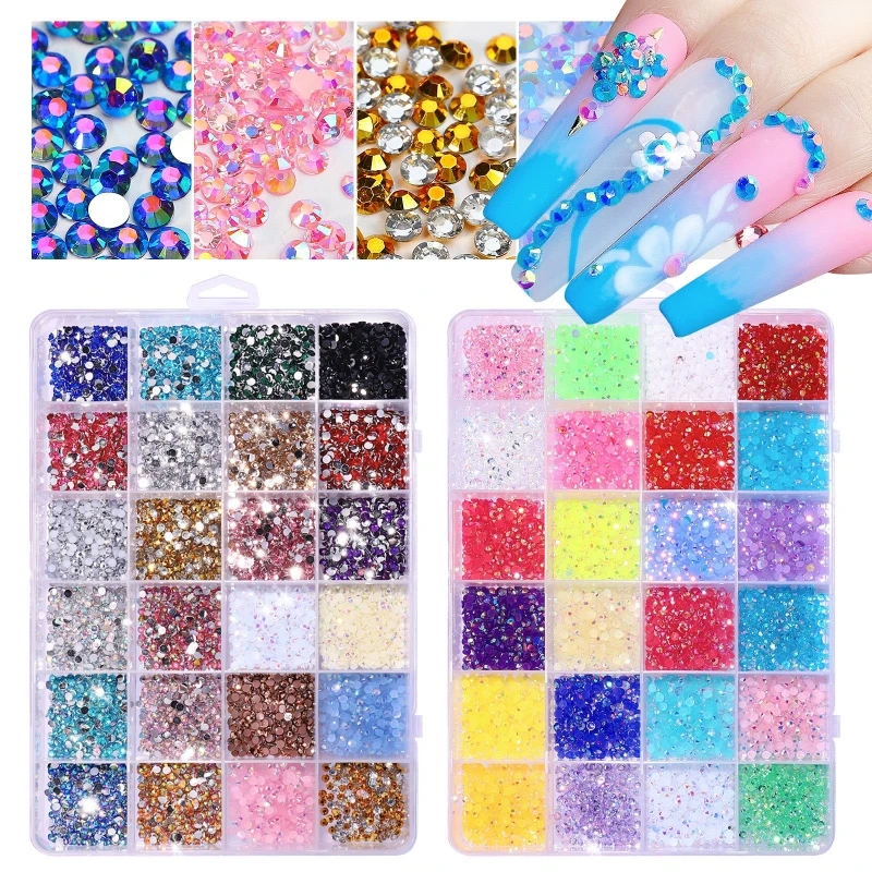 

Professional Nail Crystal Kit Colorful Flat Back Rhinestone Shiny Nail Art Decor DIY Accessories with a Storage Box