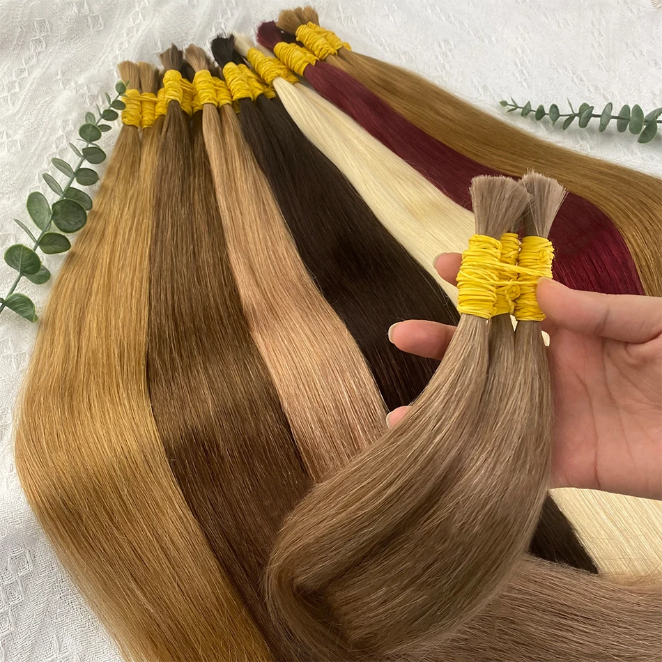 Фото Натуральные прямые волосы Maxhair 100% из человеческих волос, необработанные, Remy, 22-30 дюймов, 100 г, натуральный блонд, для плетения и наращивания волос, 613 №3