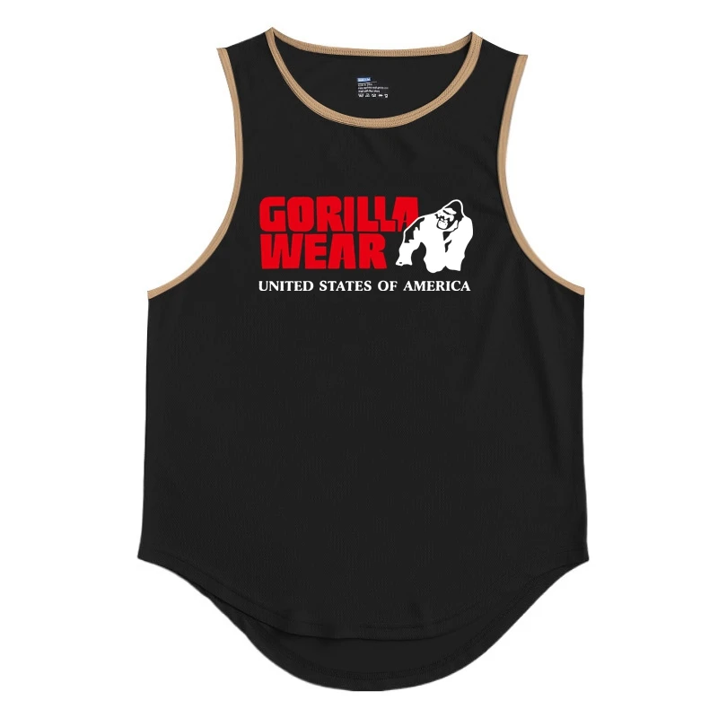 

European And American Men's Fitness Sports Vest GYM Summer mesh Sweat-Absorbing Code Wide Shoulder Print Two-Color Orangu
