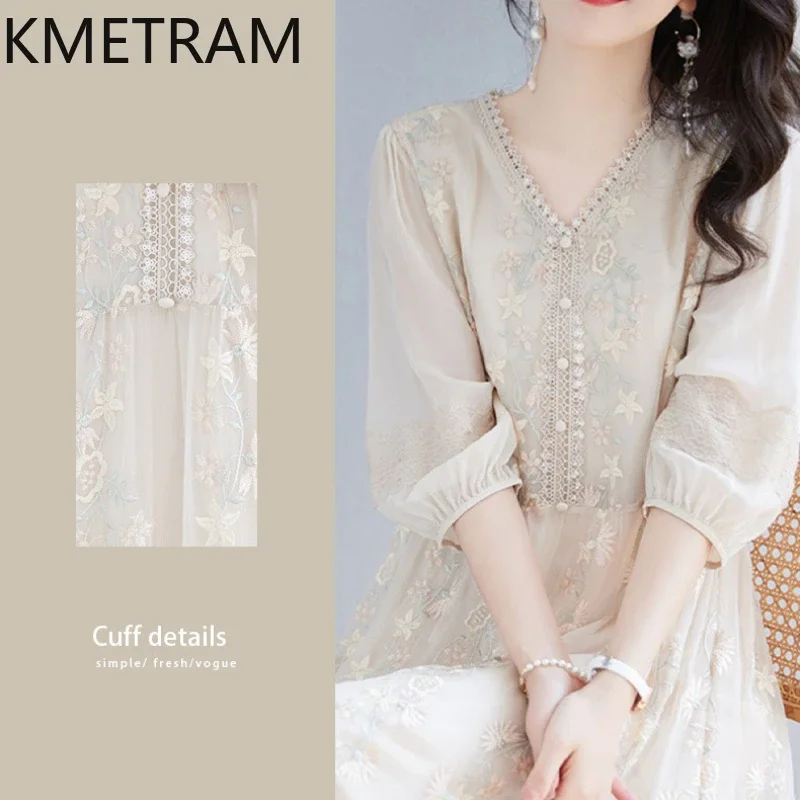 KMETRAM платья из 100% тутового шелка белое платье летняя женская одежда длинные