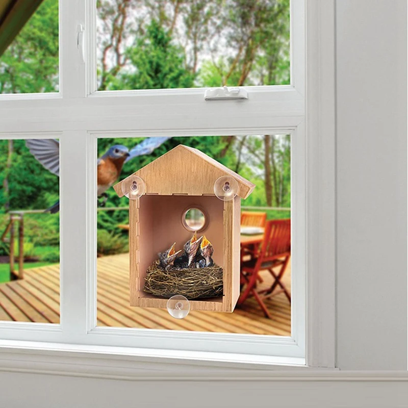 

2Pcs Outdoor Wooden DIY Bird Nest Cage Bird Feeder with Suction Cup Window Decorations Parrot Bird Feeder Cage