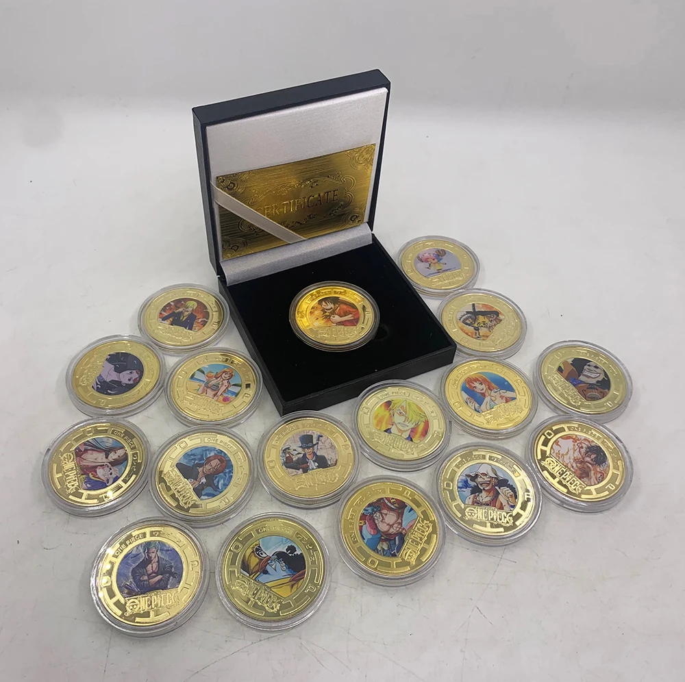 

Japan Anime Cartoon One Piece Gold Plated coin with nich black box Circle Metal badge for Classic Collection manga accessories
