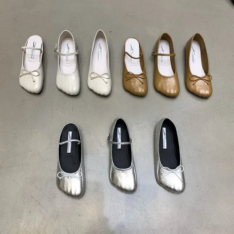 

Bailamos Brand Women Silver Flats Fashion Square Toe Shallow Ladies Slip On Ballet Shoes Soft Casual Flat Mary Jane Shoes Mujer