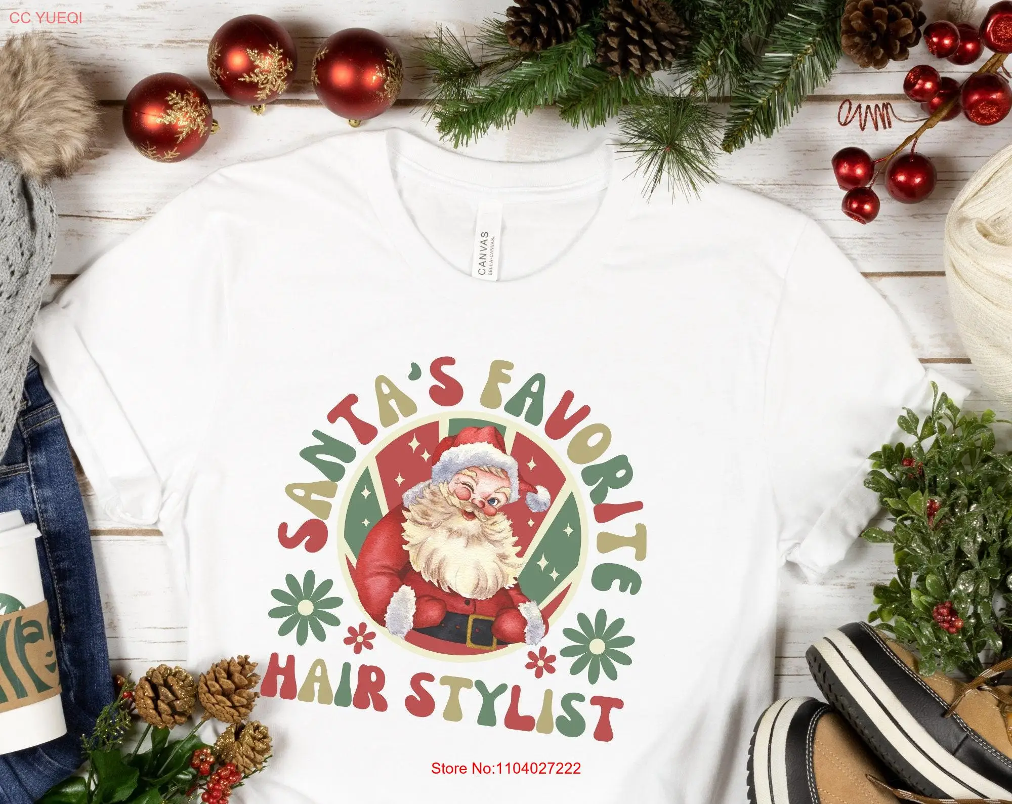 Парикмахерская на Рождество StylisT Футболка Косметолог Косметология с длинными