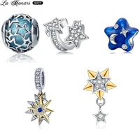 la menars charms 925 sterling silver pendant shimmering star blue crystal beads fit women bracelets bangles jewelry
