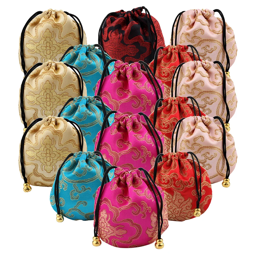 

16 Pcs Vintage Coin Purse Jewelry Gift Bags Candy Drawstring Sachet Fine Chinse Silk