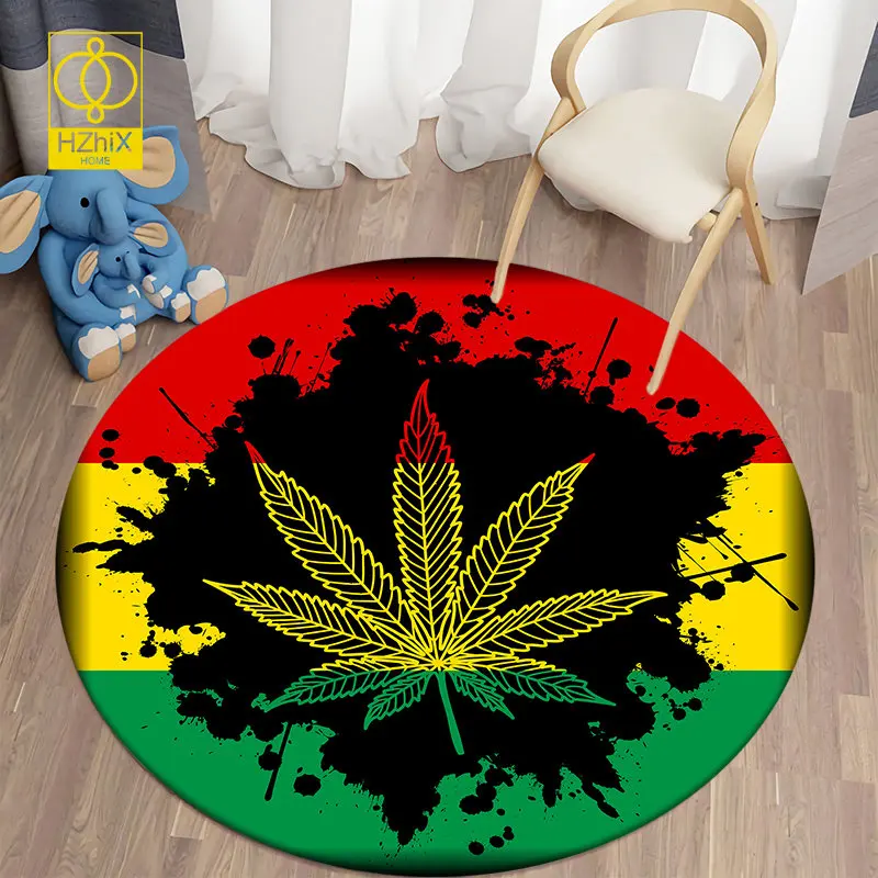 

Maple Leaves Printed Carpet For Home Living Room Decoration Bedroom Bedside Area Anti-Slip Round Mat Camping Picnic Circle Rugs