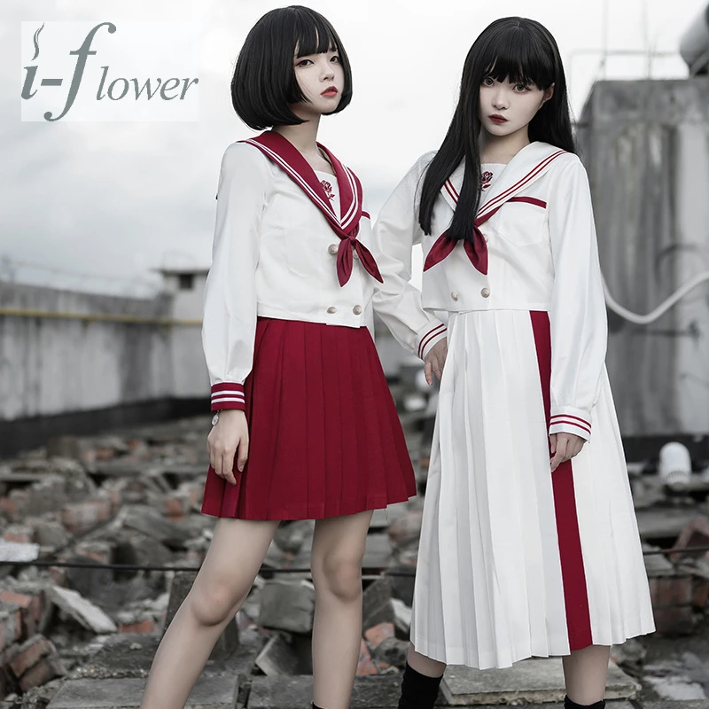 

2021 Summer High Waist Pleated Skirts Sexy Cute Mini Sailor Shirt Set Women JK Uniform Students Clothes Y2K War and Rose 90S