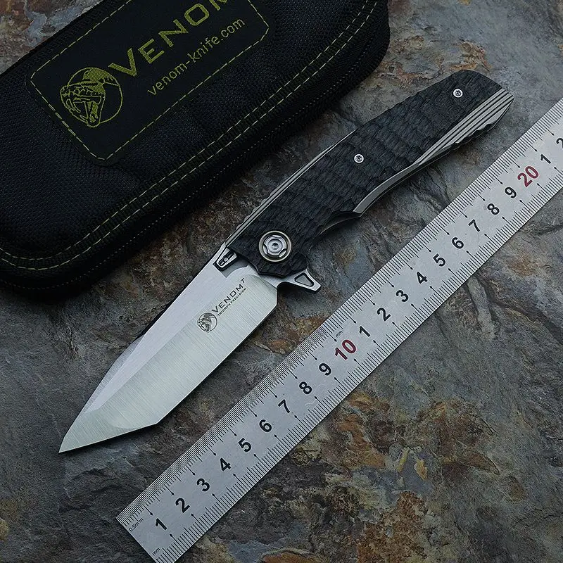 Стальные складные ножи Kevin John Venom II S30V, Карманные охотничьи инструменты из углеродного волокна с титановой ручкой, коллекционный подарок Стальные складные ножи Kevin John Venom II S30V, Карманные охотничьи инструменты из углеродного волокна с титановой ручкой, коллекционный подарок