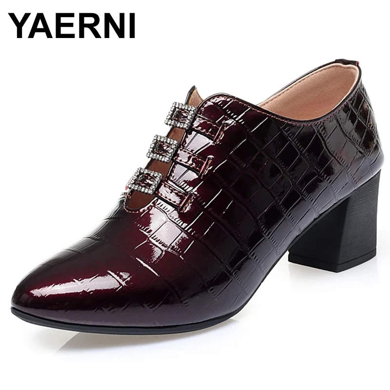 

Women Dress Shoes Genuine Leather 2023 Square Toe Fashion Mid-heel Patent Leather Women Shoes Fashion Spring Shoes Women