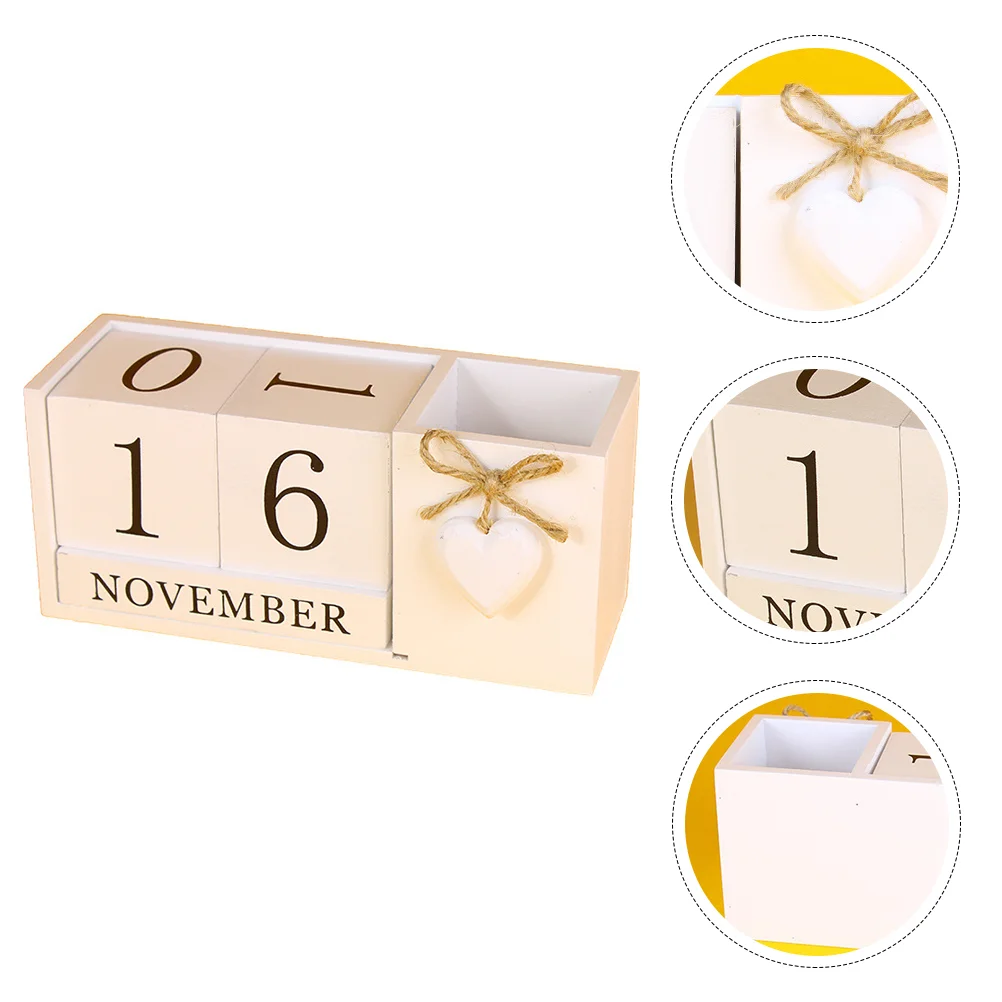 

Calendar Perpetual Desk Wooden Holder Block Woodcup Desktop Blocks Cubespen