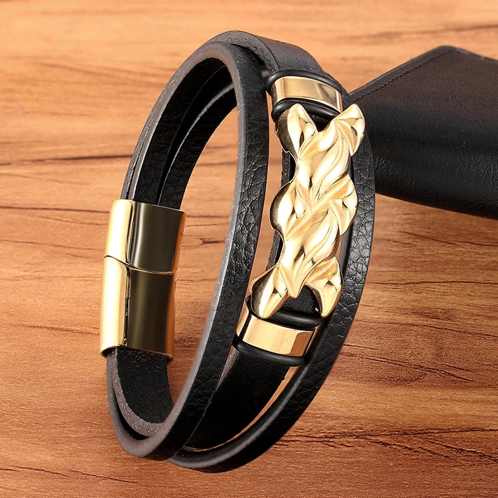 XQNI многослойные черные кожаные плетеные мужские браслеты ручной работы из