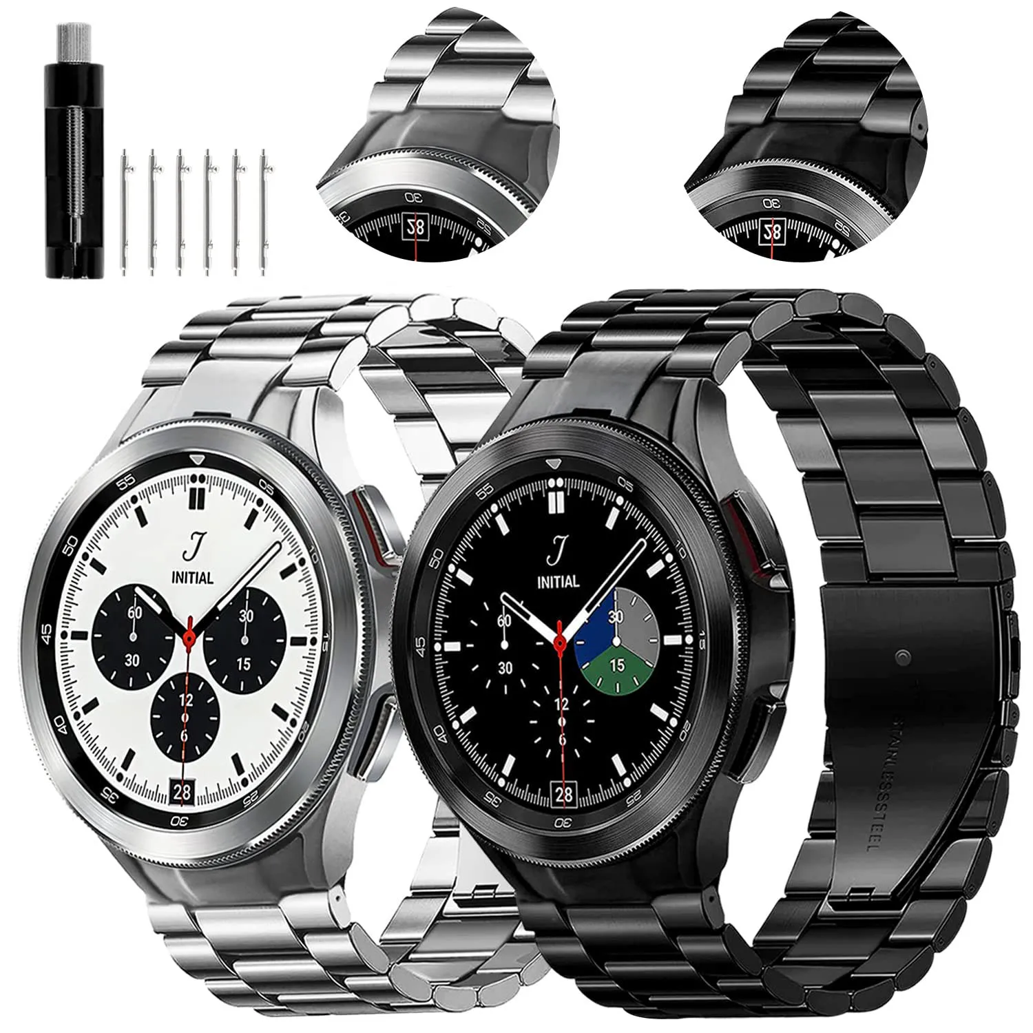 

No Gaps Strap For Galaxy Watch 4 5 Samsung Watch4/5 44mm 40mm Classic 46mm 42mm Wrist Band Curved End Stainless Steel Bracelet