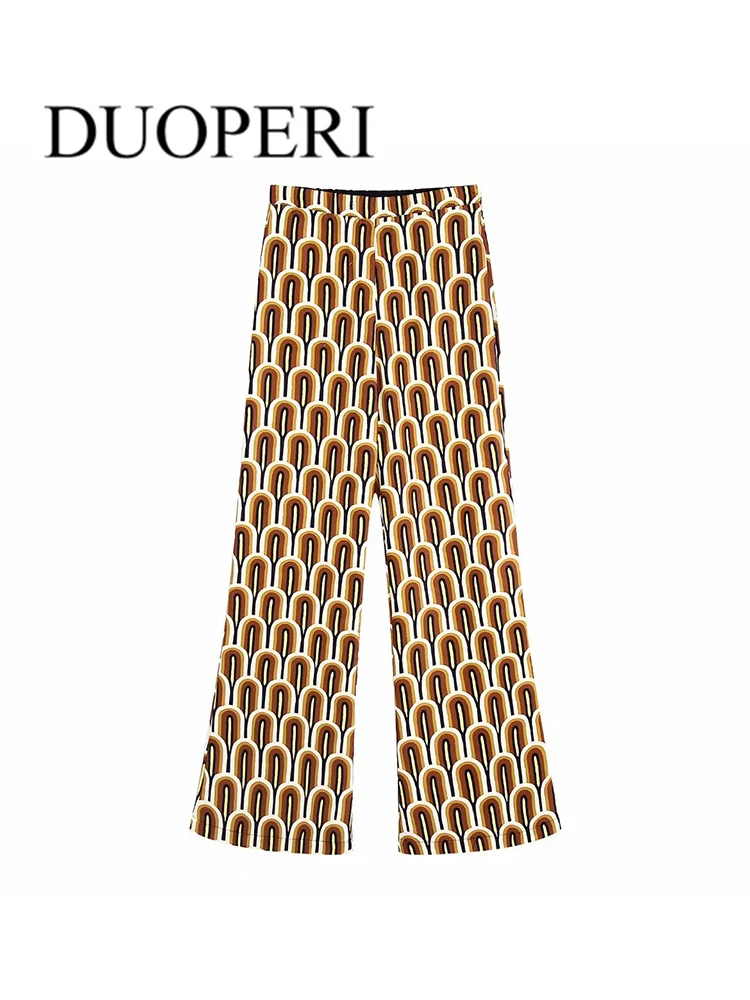 

DUOPERI Women Fashion Printed Pants With Elastic Waist Vintage High Side Zipper Female Trousers Mujer