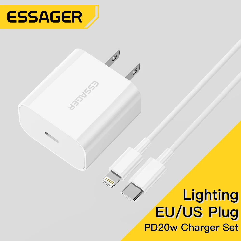 Фото Зарядное устройство Essager 20 Вт, быстрая зарядка Type-C Lightning Charger Set PD QC Quick Charge для iPhone 14 13 12 11 iPad Pro Max №4