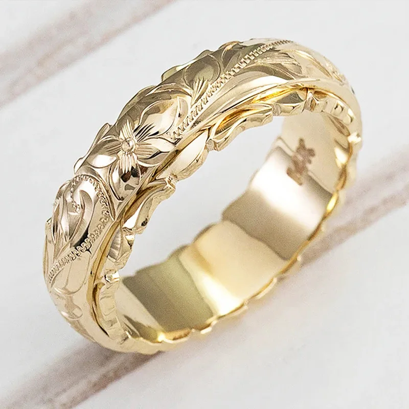 

Yellow Gold Suspended Carved Rose Flower Ring for women and men gold rings 14 k Women's jewelry rings Wedding Anniversary 2021