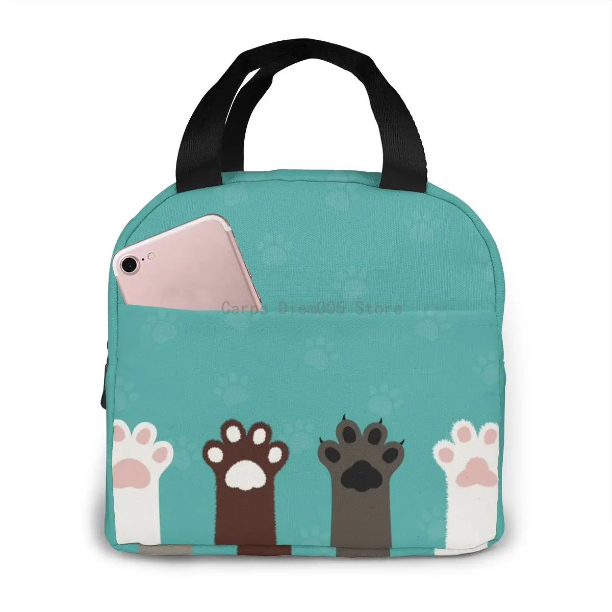

Funny Cats Foots Cooler Bag Portable Zipper Thermal Lunch Bag Convenient Lunch Box Tote Food Bag