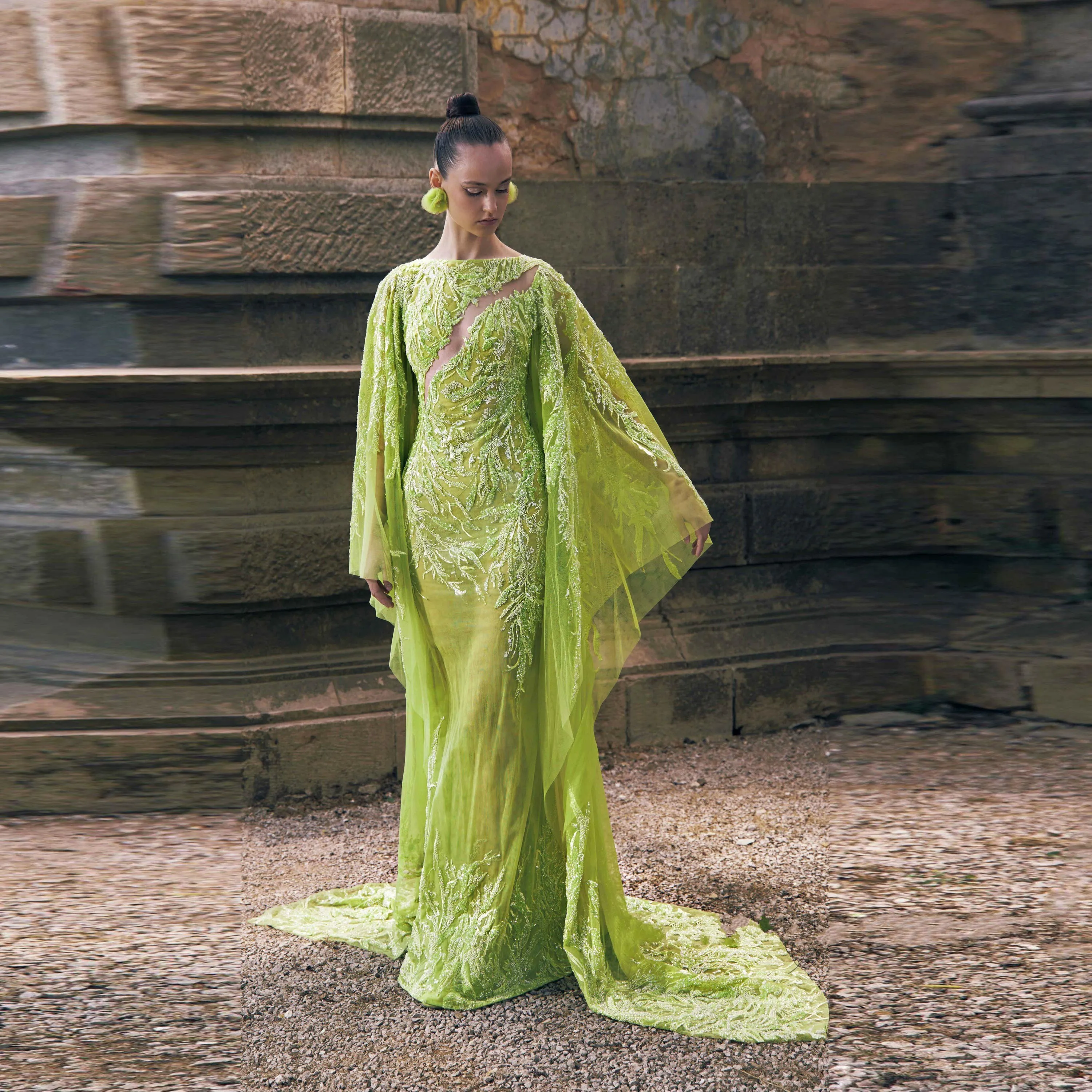 

Женское вечернее платье с бусинами, зеленое Тюлевое платье с бусинами и длинными рукавами