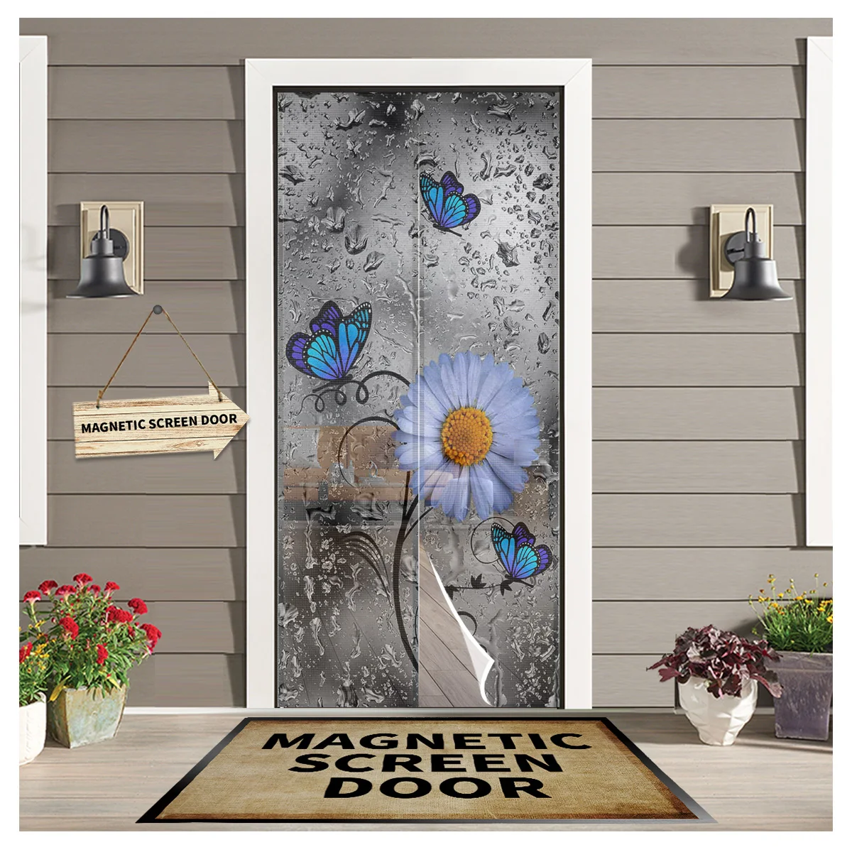 

Daisy Butterfly Water Drop Door Curtains Summer Magnetic Anti-mosquito Screen Insect Fly Bug Home Kitchen Printed Curtains