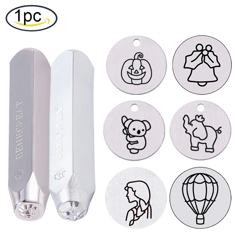 

6mm 1/4" Mixed Shapes Elephant Metal Design Stamps Matte Hard Carbon Steel Punch Stamping Tool for Jewelry Leather Wood Crafting