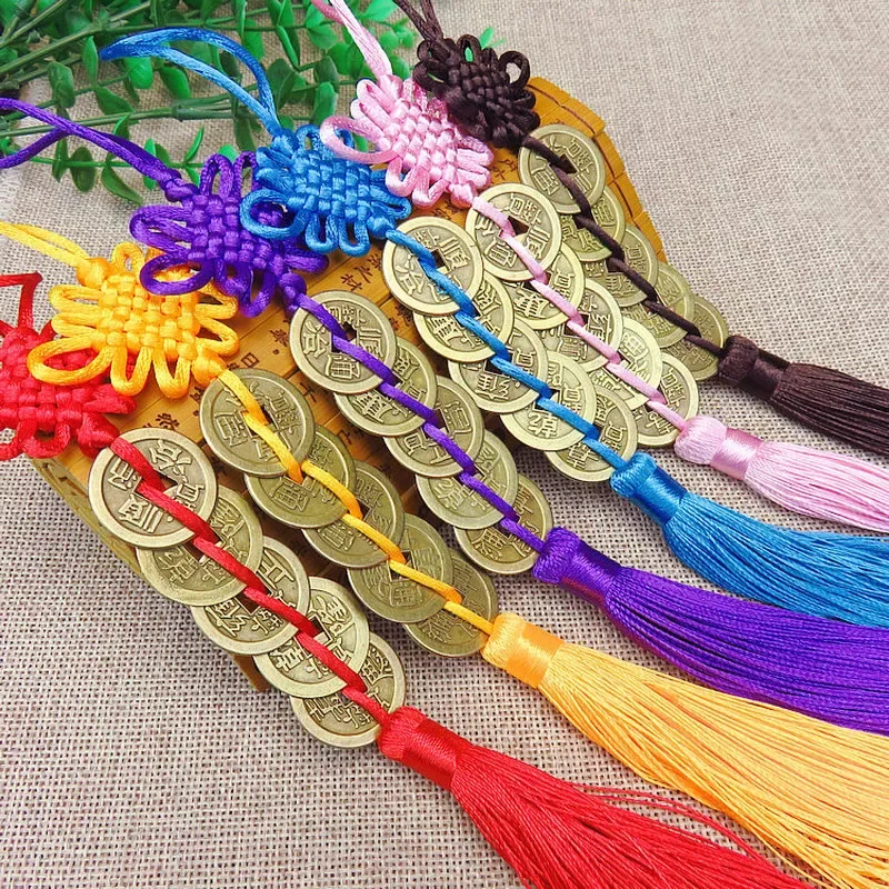 

Ancient Coin Set Antique Fortune Money Coin Luck Wealth Success 5 Copper Coins Chinese Knot Red Rope Feng Shui Lucky Home Decor