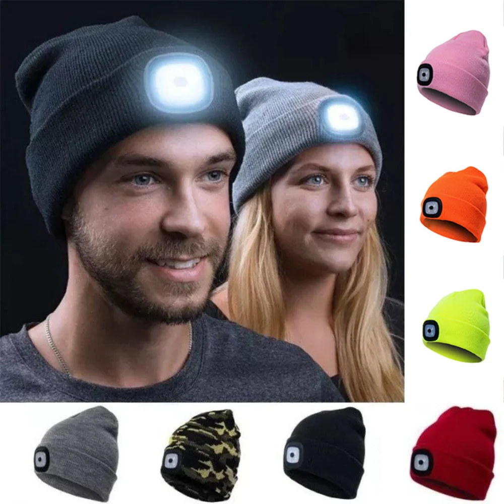 LED Lighted Beanie Cap Hip Hop Men Knit Hat Winter Warm Hunting Camping Running Hat Gifts for Men Women Outdoor Fishing Caps