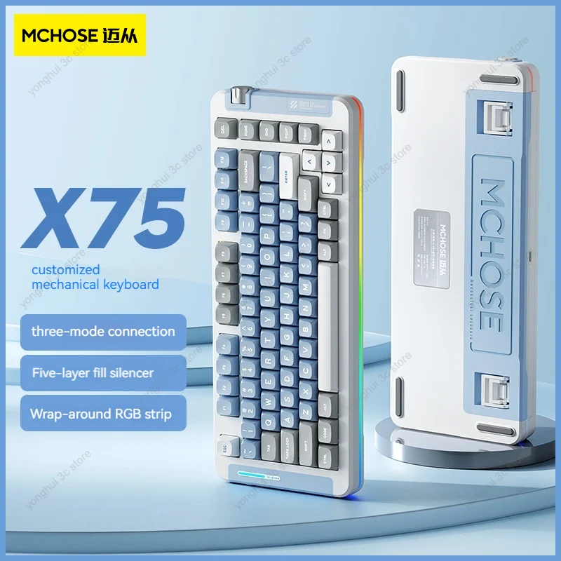 

Mchose X75 Gaming Mechanical Keyboard Wired/ Wireless/ Bluetooth 75% Layout Gasket All Key Hot Swap Gamer Customized Keyboards