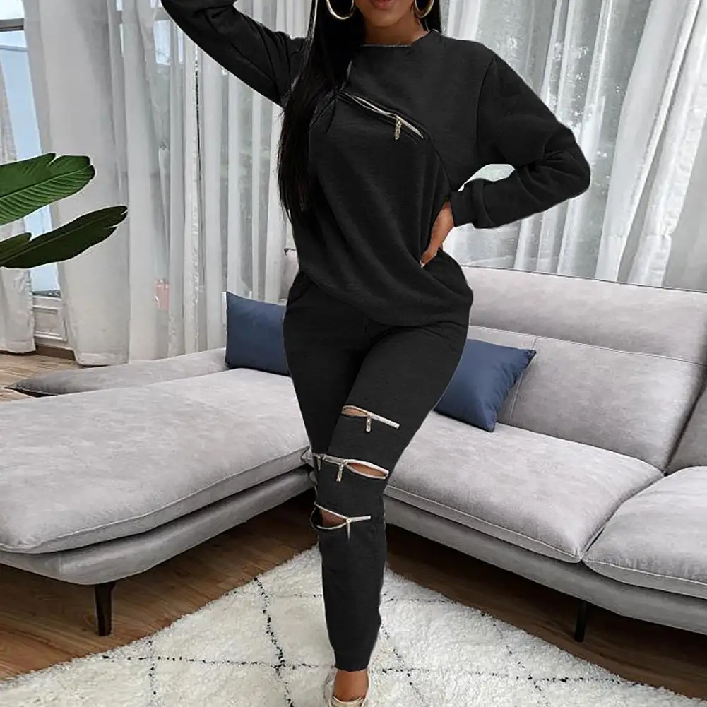 

2 Pcs/Set Women Top Pants Set Chic Pullover Autumn Top Pants Set Two Pieces Set Lady Autumn Tracksuit for Daily Wear