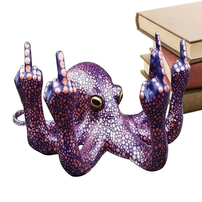 

Middle Finger Anger Octopus Statue Decorative Ocean Animal Sculpture Luminous Octopus Toy Resin Craft Ornament