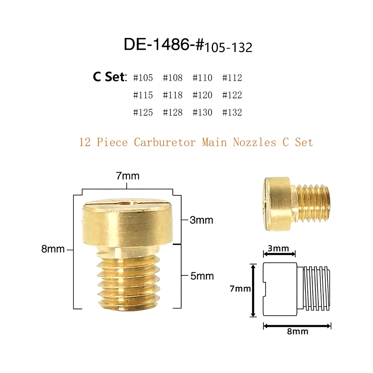 12 шт. 5 мм Φ для Mikuni Vm22 Vm24 Vm26 125 150 основные струи 105-132