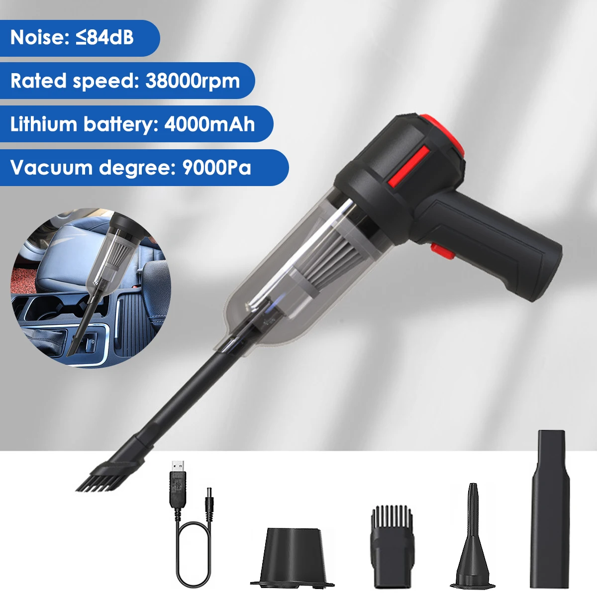 

Автомобильный пылесос для сухой и влажной уборки, 9000 Па