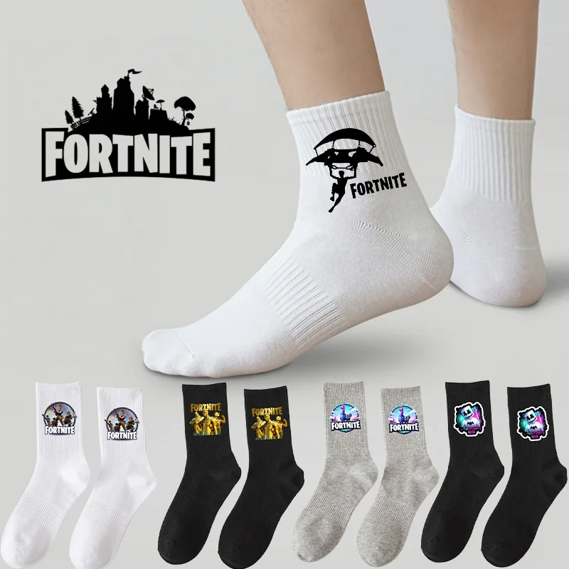 Фото Носки Fortnite с мультяшными персонажами игр, длинные носки для детей и студентов, однотонные хлопковые носки на весну и осень, подарки на день рождения №1