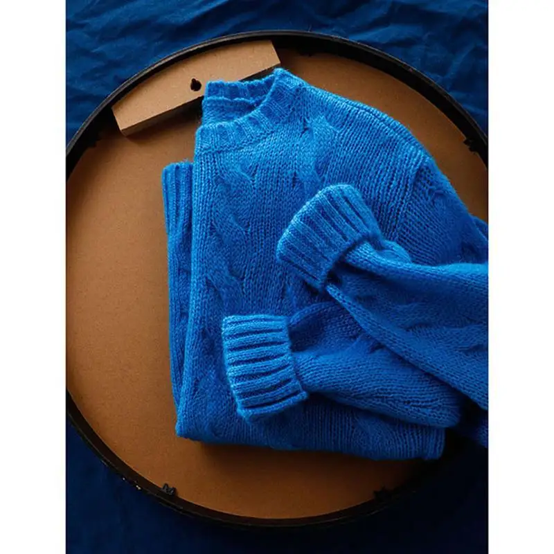 

Женский утепленный свитер Klein, синий свободный свитер с круглым вырезом, Осень-зима 2021