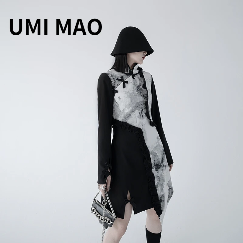 

UMI MAO Yamamoto Dark Design Sense Niche Sense New Chinese Style Improved Cheongsam Female Spring New Butterfly Dress Y2K