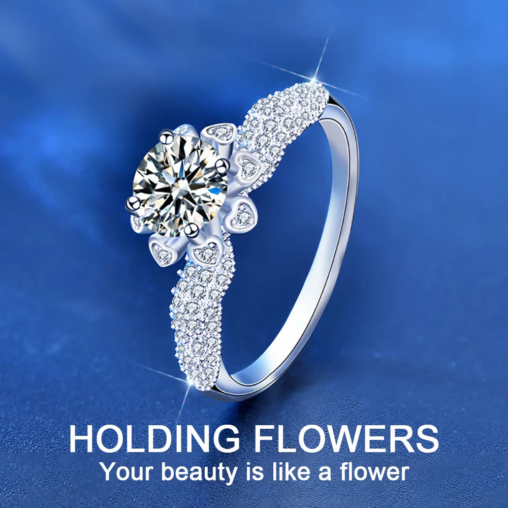 

1CT Holding Flowers Moissanite Ring Women 925 Sterling Silver Wedding Ring Jewelry Has CCGTC Certificate Free Shipping