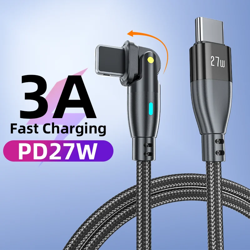 

180 Rotate USB C Cable PD 20W 27W Fast Charging Cable For IPhone14 13 12 11 Pro Max XR Mobile Cellphone Charger Data Cord