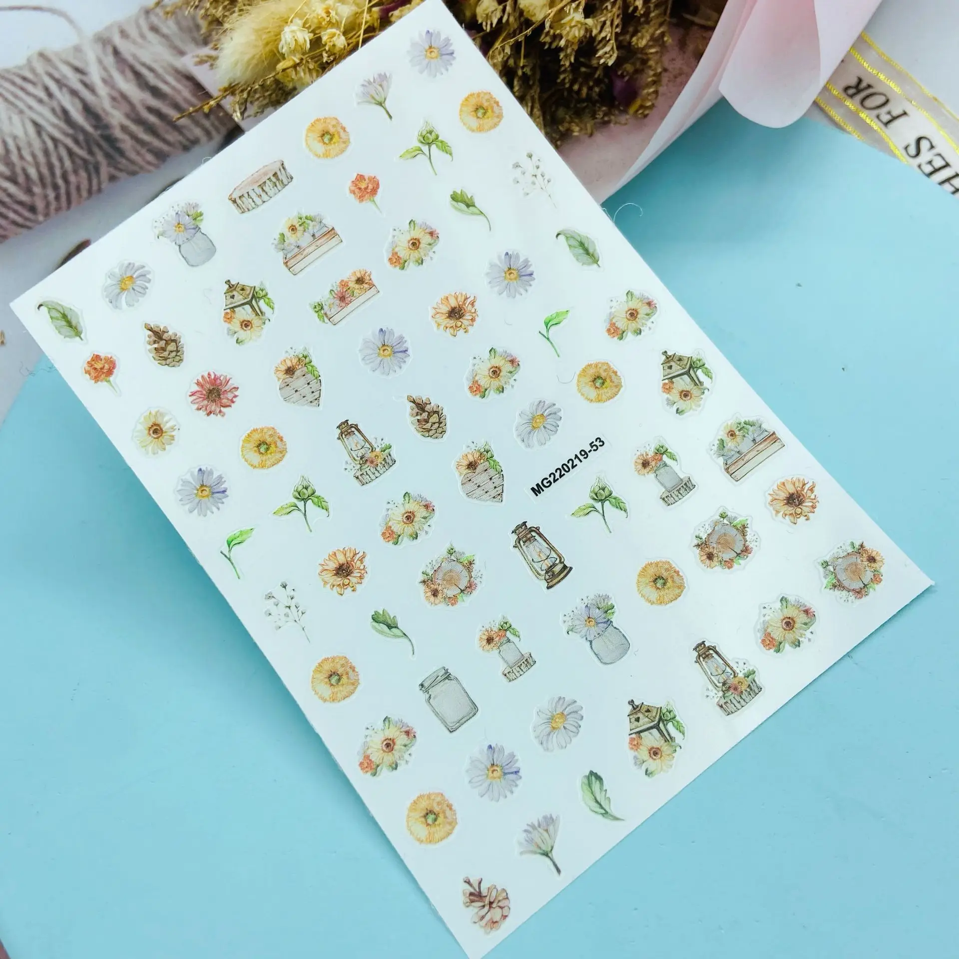 Стикеры для ногтей в японском стиле тонкие весенние цветы без следов волнистые