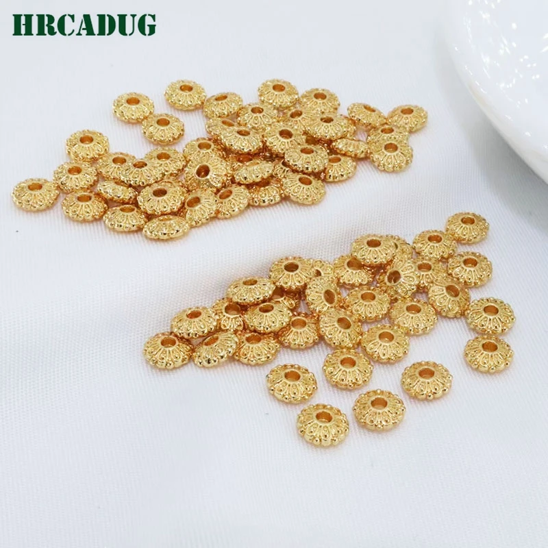 5.7mm Flower Bead 18K Gold Plated Brass Flat Spacer Special Beads For Bracelet DIY Jewelry Accessories Findings Beads Separators