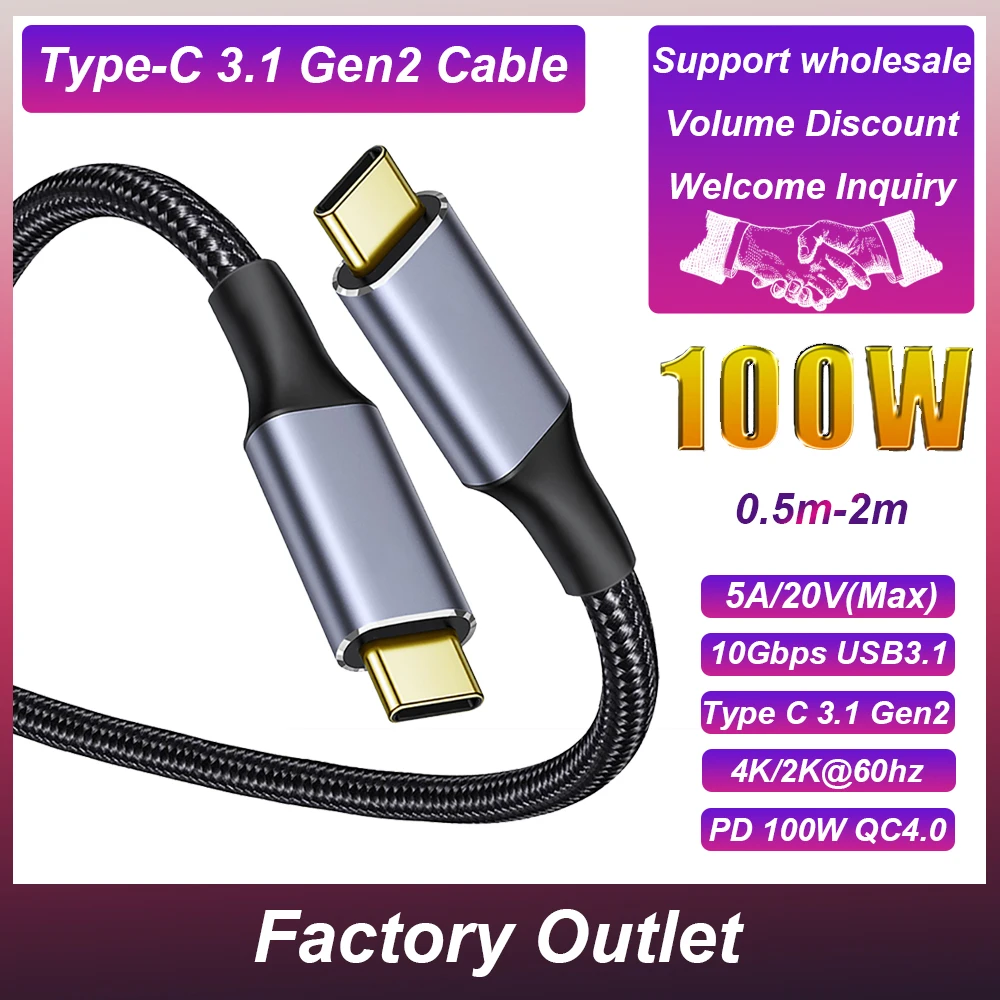

10Gbps USB C 3.1 Gen2 Thunderbolt Cables 5A/20V PD100W Type C Fast Charging Cable 4K 60Hz Video Cables for PC Computer Laptop