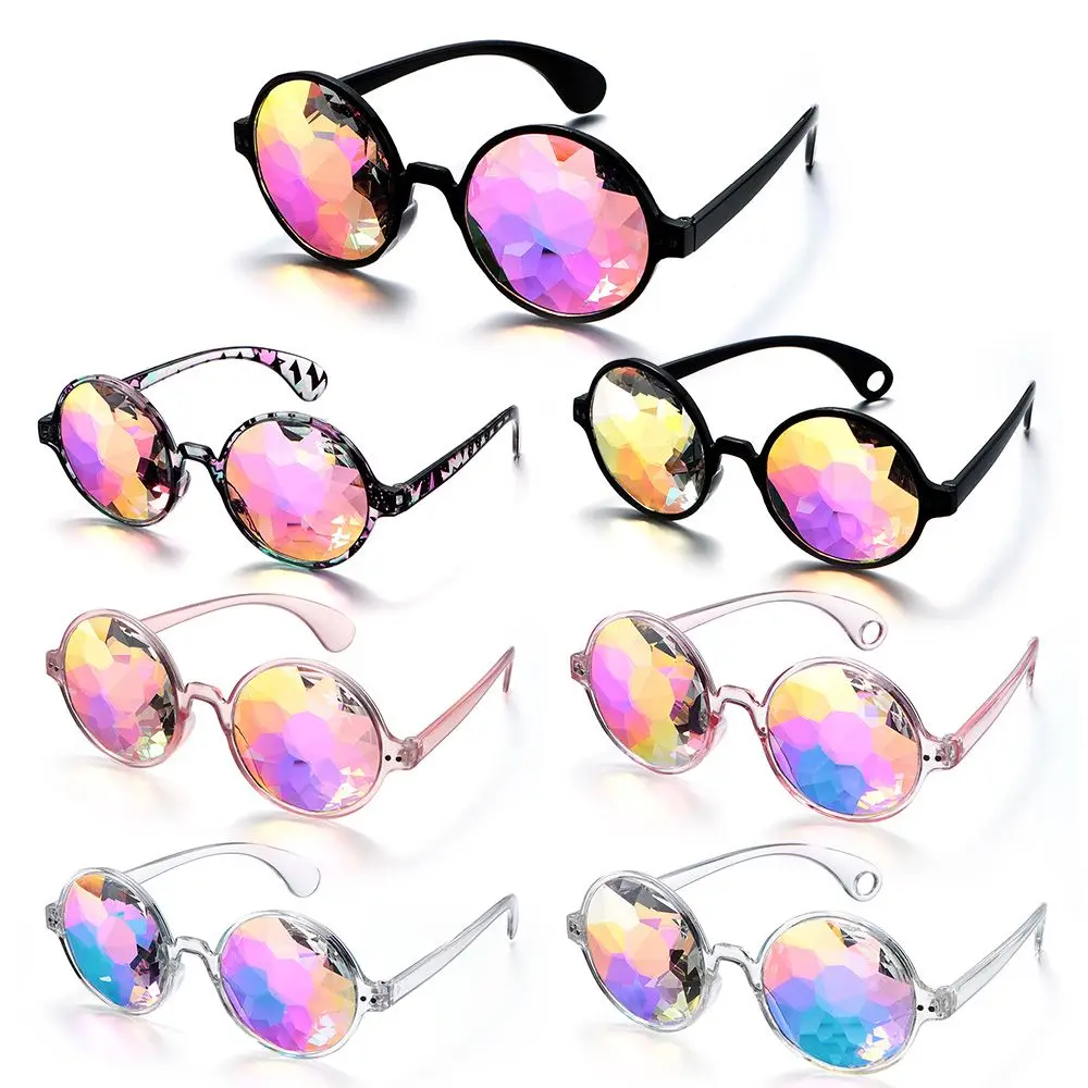 

Kaleidoscope Glasses Rave Men Round Kaleidoscope Sunglasses Women Party Psychedelic Prism Diffracted Lens EDM Sunglasses Female