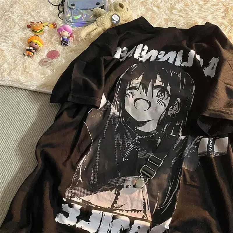 Забавная футболка Y2k с принтом и мультяшными ремешками для девочек большого