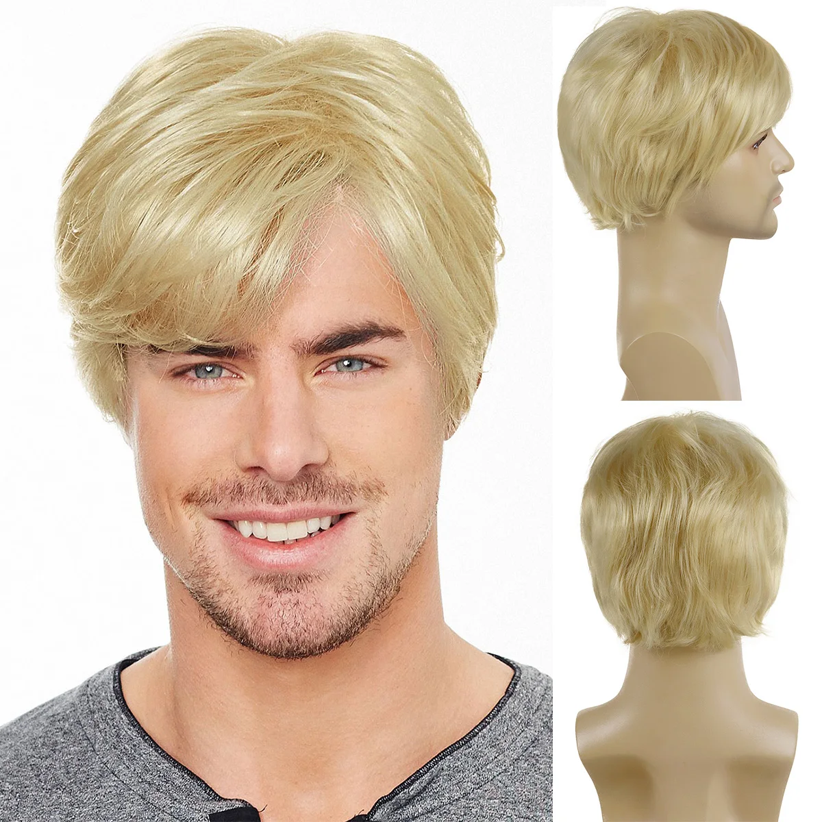 

GNIMEGIL Synthetic Blonde Wigs for Men Short Haircuts Cosplay Wigs Halloween Costume Party Wig with Bangs Natural Hairstyle Male