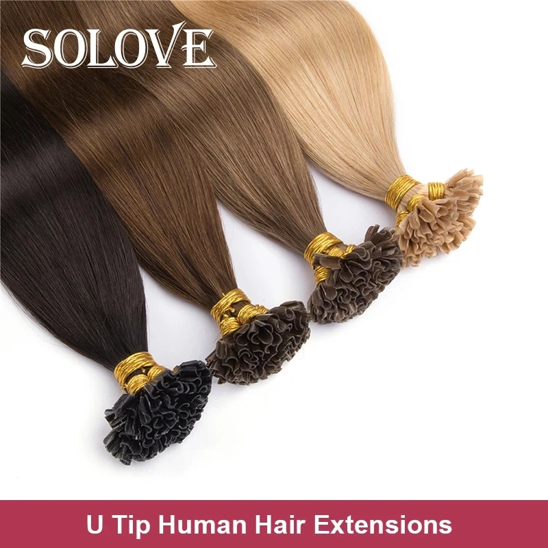 Straight Keratin Human Fusion Hair Nail U Tip Machine Made Remy Human Hair Extensions 0.8g/ps  Muti-Color