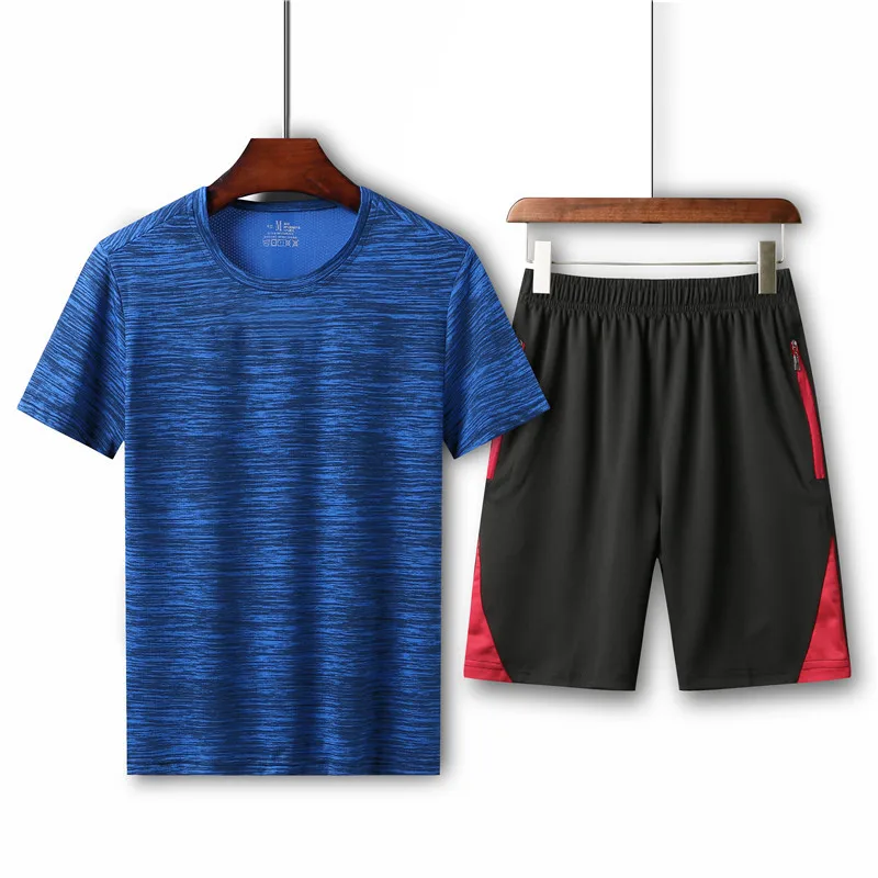 

Summer Men's Set Breathable Quick-drying Men Short-sleeved Top + Drawstring Men's Sports Shorts 2-pieceTraining Male Suit M-8XL